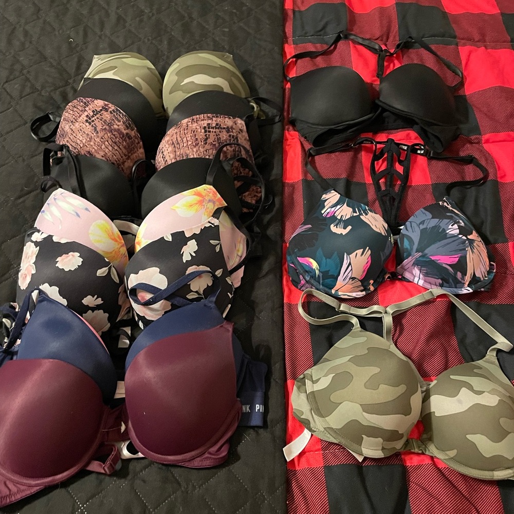 Lot of 11 PINK Victoria’s Secret push up bras. 34B